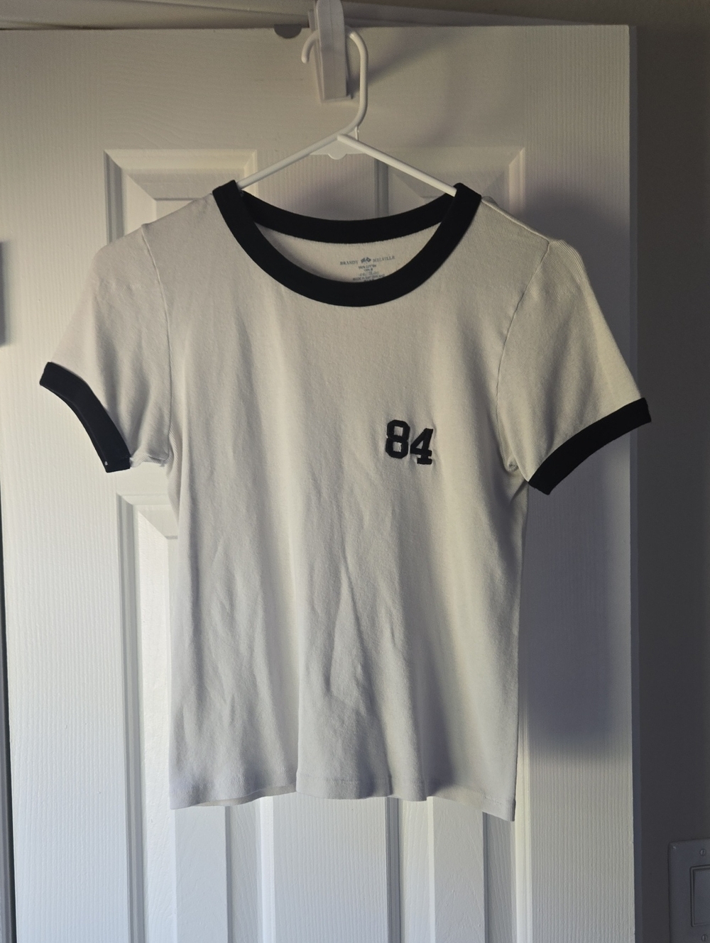 Brandy Melville White Tee with Black Ringer Collar